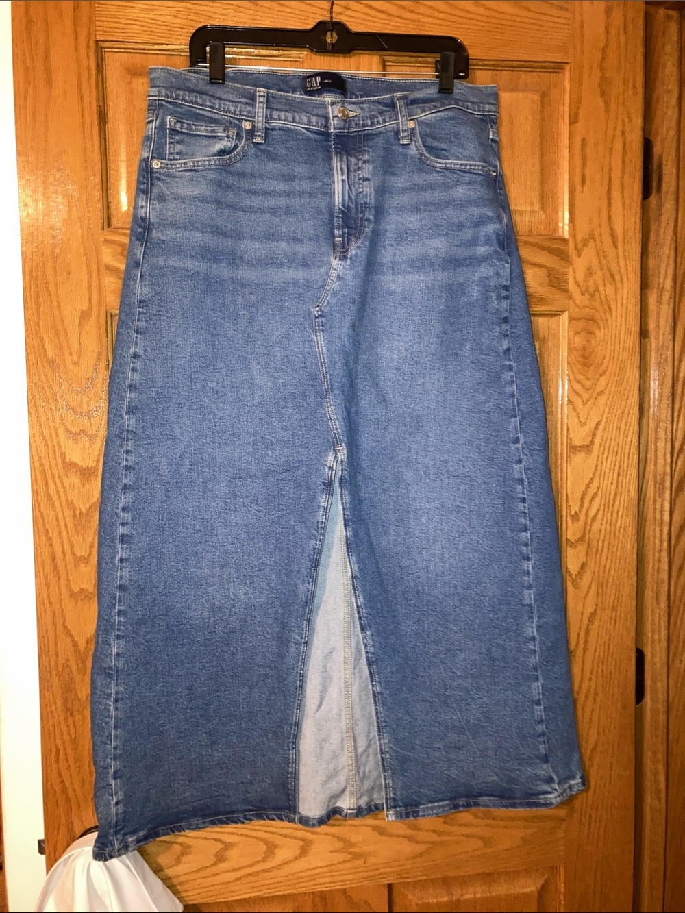 GAP Blue Denim Maxi Skirt with Front Slit - Picture 1 of 3